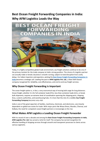 Best Ocean Freight Forwarding Companies in India. Why AFM Logistics Leads the Way