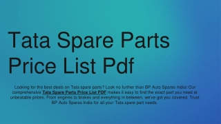 Tata Spare Parts Price List Pdf