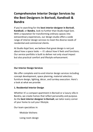 Complete Interior Design Services | Studio Kajal Soni