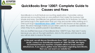 Effortless Fixes For QuickBooks Error 12007