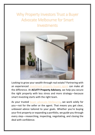 Why Property Investors Trust a Buyer Advocate Melbourne for Smart Investments