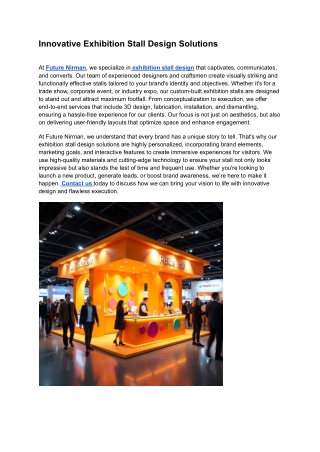 Innovative Exhibition Stall Design Solutions