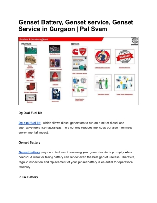 Genset Battery , Genset service , Genset Service in Gurgaon | Pal Svam