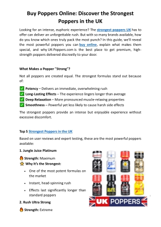 Discover the Strongest Poppers in the UK