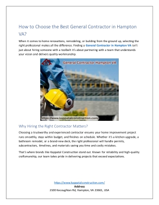 How to Choose the Best General Contractor in Hampton VA