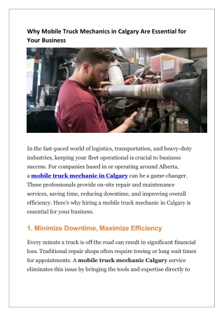Why Mobile Truck Mechanics in Calgary Are Essential for Your Business