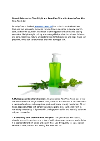 Natural Skincare for Clear Bright and Acne Free Skin with AmantyaCare Aloe Vera Neem Gel