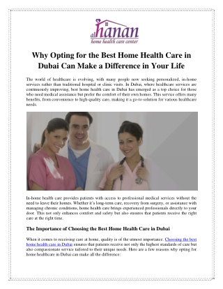 Why Opting for the Best Home Health Care in Dubai Can Make a Difference in Your Life