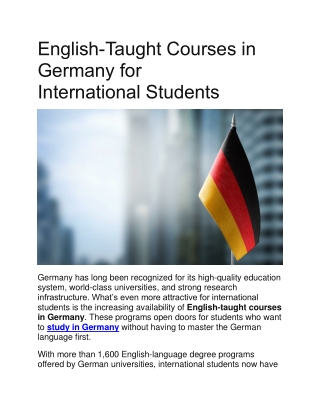 English Taught Courses in  Germany for  International Students