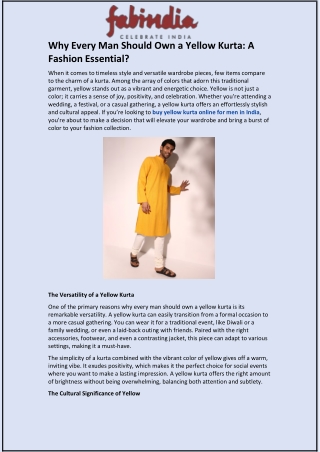 Why Every Man Should Own a Yellow Kurta: A Fashion Essential?