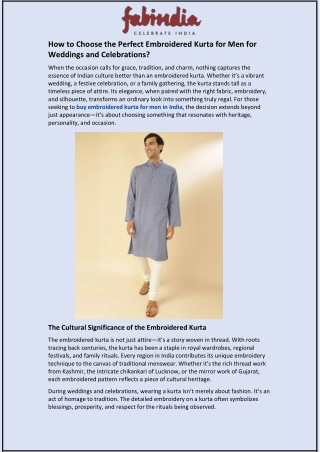 How to Choose the Perfect Embroidered Kurta for Men for Weddings and Celebration