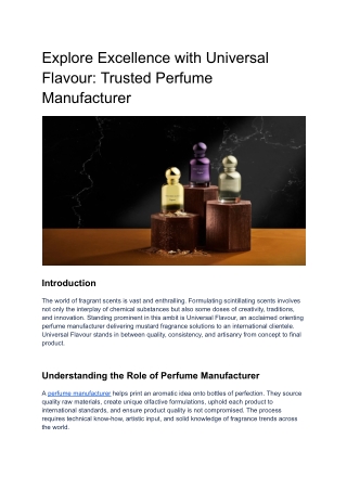Explore Excellence with Universal Flavour: Trusted Perfume Manufacturer