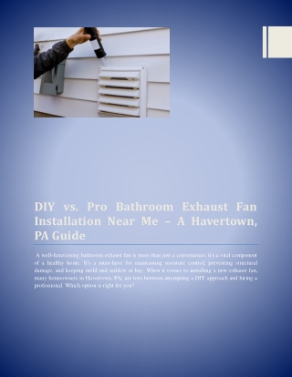 DIY vs Pro Bathroom Exhaust Fan Installation Near Me A Havertown
