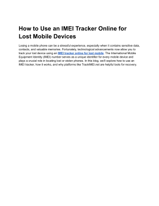 How to Use an IMEI Tracker Online for Lost Mobile Devices