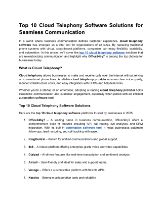 Top 10 Cloud Telephony Software Solutions for Seamless Communication