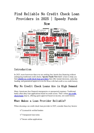 Find Reliable No Credit Check Loan Providers in 2025