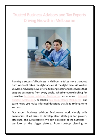Trusted Business Advisors and Tax Experts Driving Growth in Melbourne