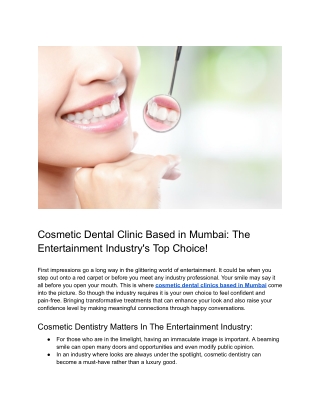 Cosmetic Dental Clinic Based in Mumbai_ The Entertainment Industry's Top Choice!