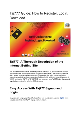 Taj777 Guide_ How to Register, Login, Download