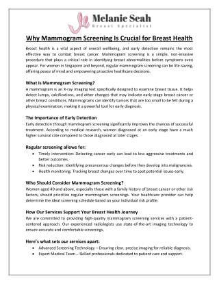 Why Mammogram Screening Is Crucial for Breast Health