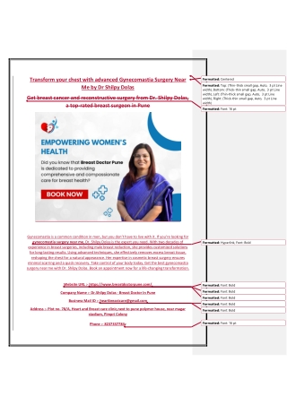 Transform your chest with advanced Gynecomastia Surgery Near Me by Dr Shilpy Dolas