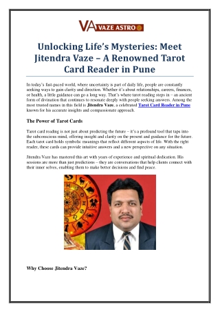 Find Clarity with Tarot Card Reader in Pune – Jitendra Vaze’s Intuitive Guidance