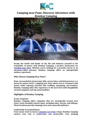 Camping near Pune Discover Adventure with Bombay Camping