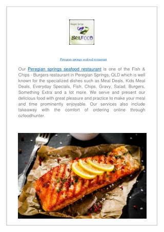 Peregian springs seafood restaurant menu | Order Online