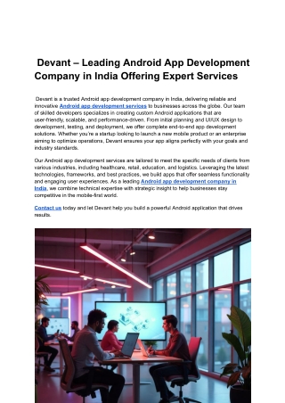 _Devant – Leading Android App Development Company in India Offering Expert Services