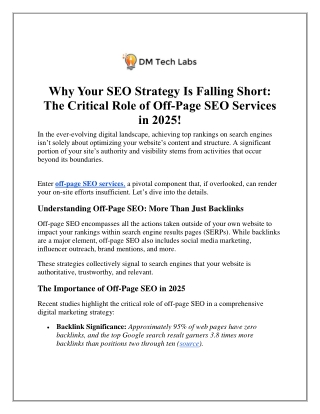 Why Your SEO Strategy Is Falling Short: The Critical Role of Off-Page SEO Servic