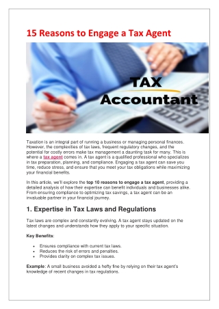 15 Reasons to Engage a Tax Agent