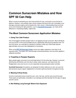 Common Sunscreen Mistakes and How SPF 50 Can Help