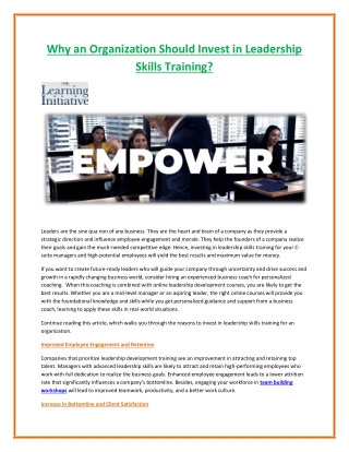 Why an Organization Should Invest in Leadership Skills Training
