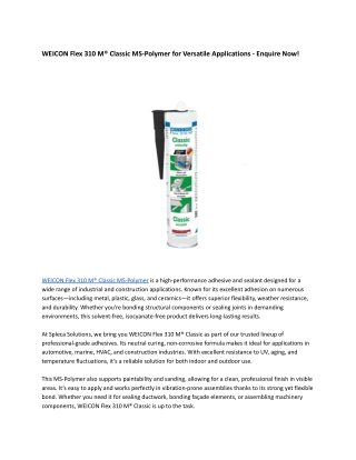 WEICON Flex 310 M® Classic MS-Polymer for Versatile Applications - Enquire Now
