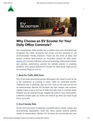 Why Choose an EV Scooter for Your Daily Office Commute_