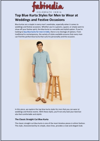 Top Blue Kurta Styles for Men to Wear at Weddings and Festive Occasions