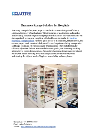 pharmacy storage solution for hospitals