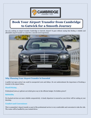 Book Your Airport Transfer from Cambridge to Gatwick for a Smooth Journey