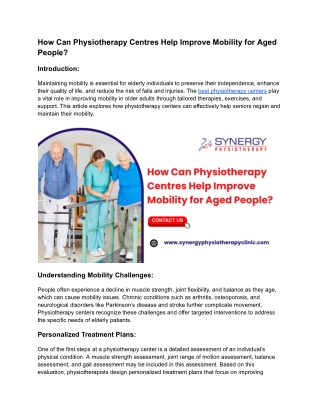 How Can Physiotherapy Centres Help Improve Mobility for Aged People