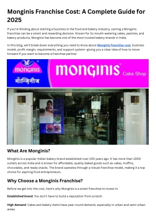 Monginis Franchise Cost