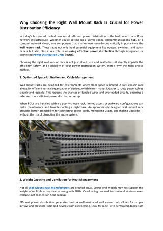 Why Choosing the Right Wall Mount Rack Is Crucial for Power Distribution Efficiency