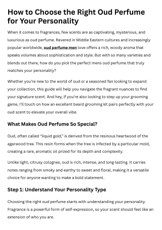 How to Choose the Right Oud Perfume for Your Personality