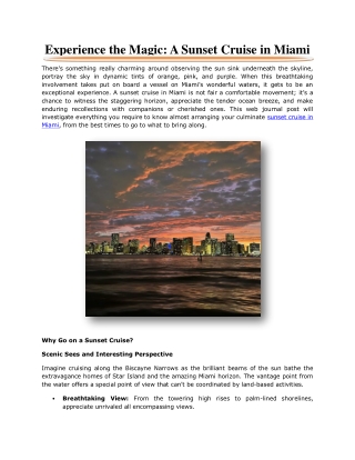 Experience the Magic: A Sunset Cruise Miami