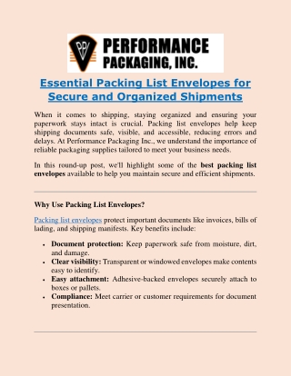 Essential Packing List Envelopes for Secure and Organized Shipments