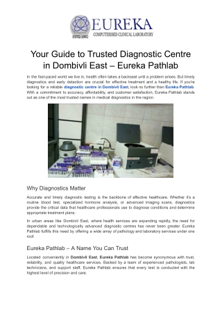 Your Guide to Trusted Diagnostic Centre in Dombivli East – Eureka Pathlab