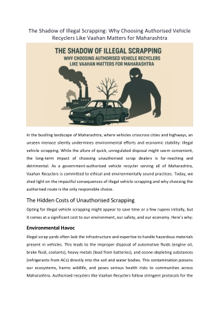 The Shadow of Illegal Scrapping: Why Choosing Authorised Vehicle Recyclers Like