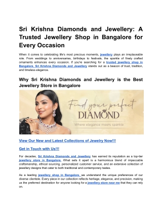 Sri Krishna Diamonds and Jewellery_ A Trusted Jewellery Shop in Bangalore for Every Occasion