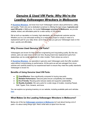 Genuine & Used VW Parts_ Why We’re the Leading Volkswagen Wreckers in Melbourne