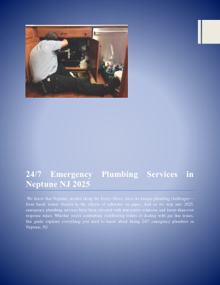 24-7 Emergency Plumbing Services in Neptune, NJ – 2025
