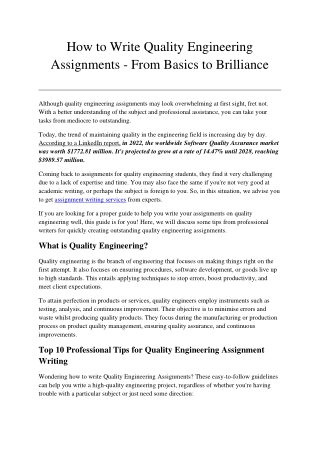 how to write quality engineering assignments from